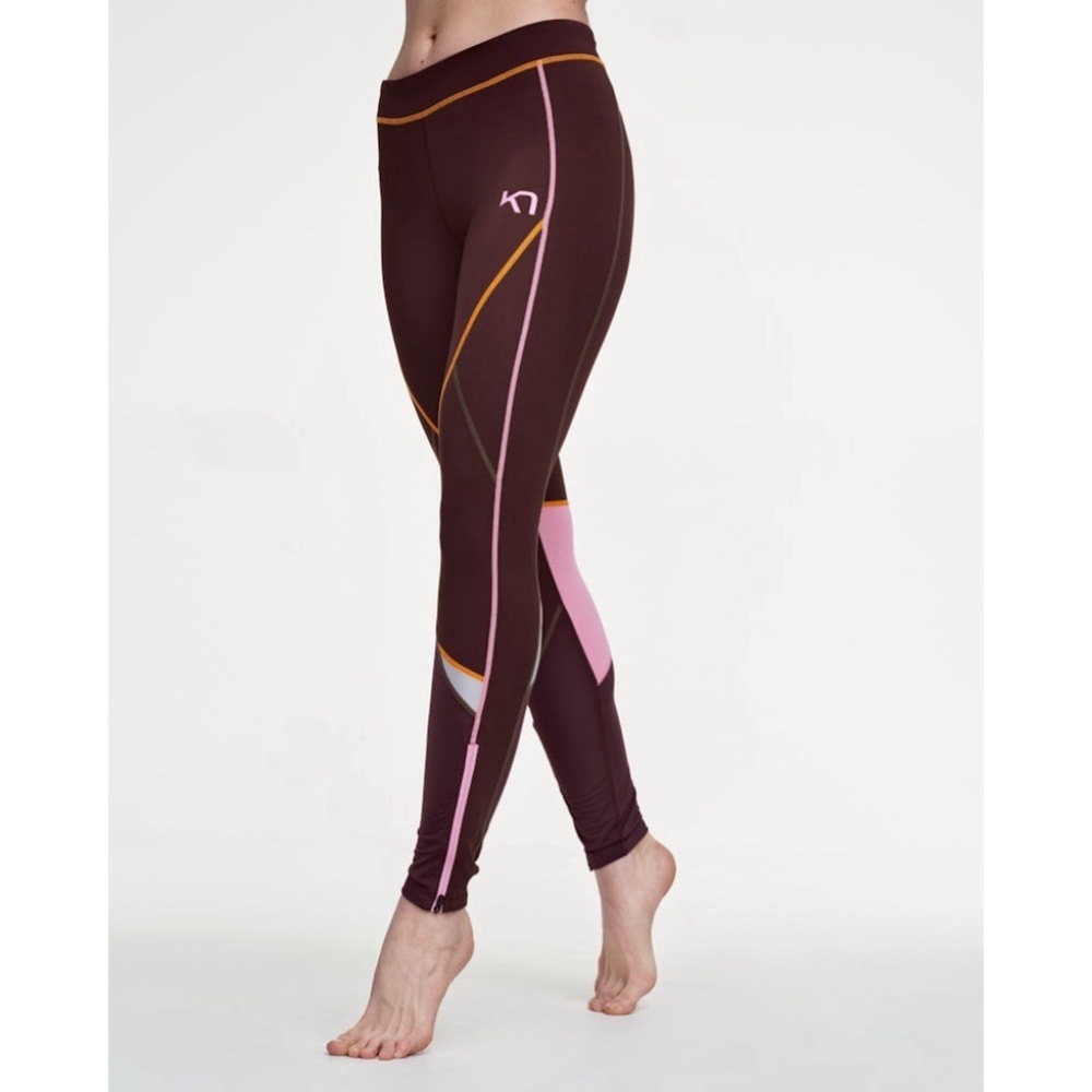 Kari Traa Maroon Leggings with Pink & Orange Trim